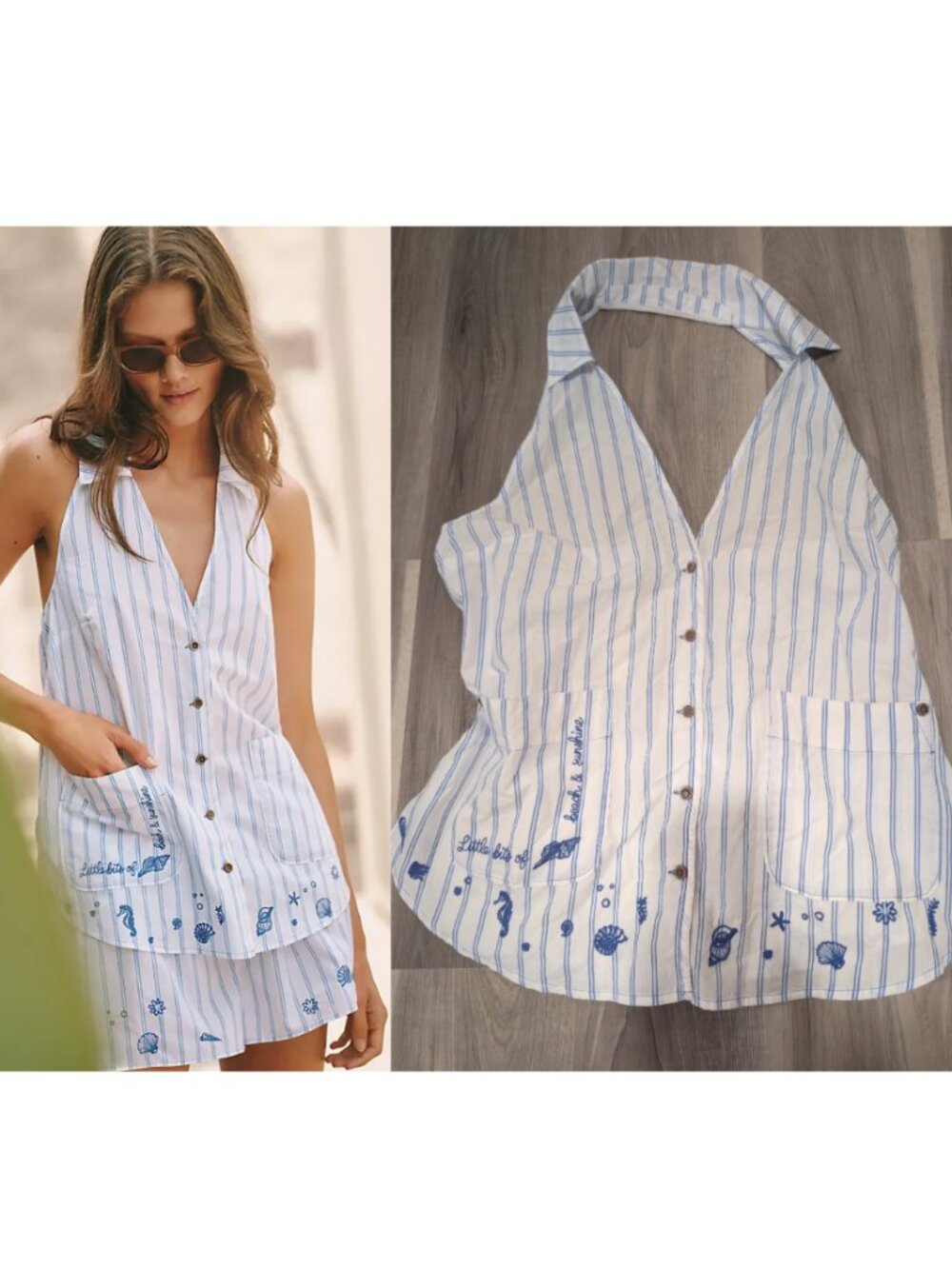 Anthropologie Celandine | Cotton Embroidered Shell Vest In Blue Wave Stripe